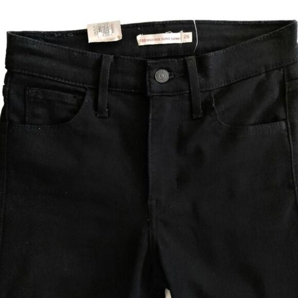NEW Levi's 720 High Rise Super Skinny Jeans Black Hyperstretch 25x32 - Picture 4 of 9